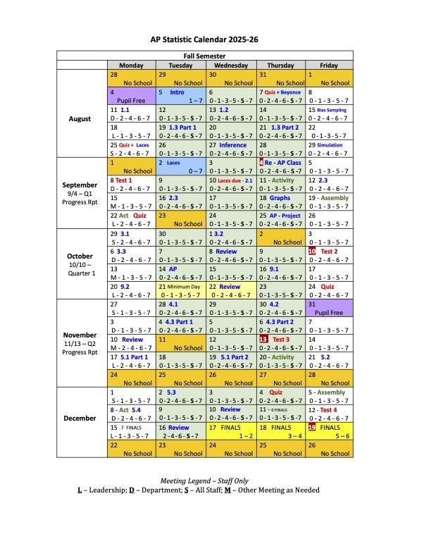 AP Statistic Calendar F25